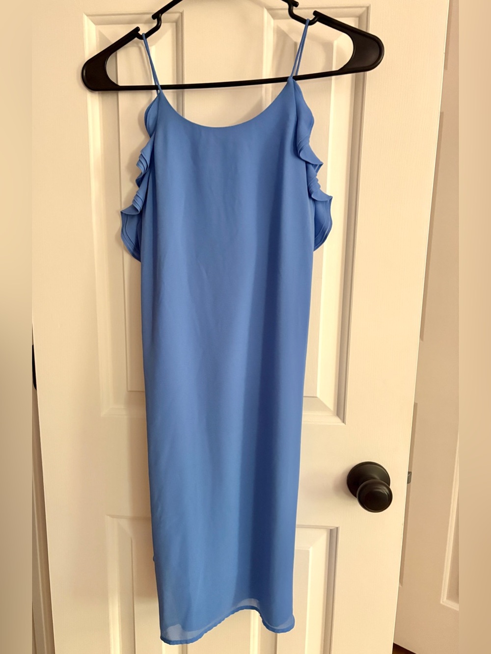 Shop Impressions women’s Light Blue Ruffle Slip Dress with Criss Cross Straps